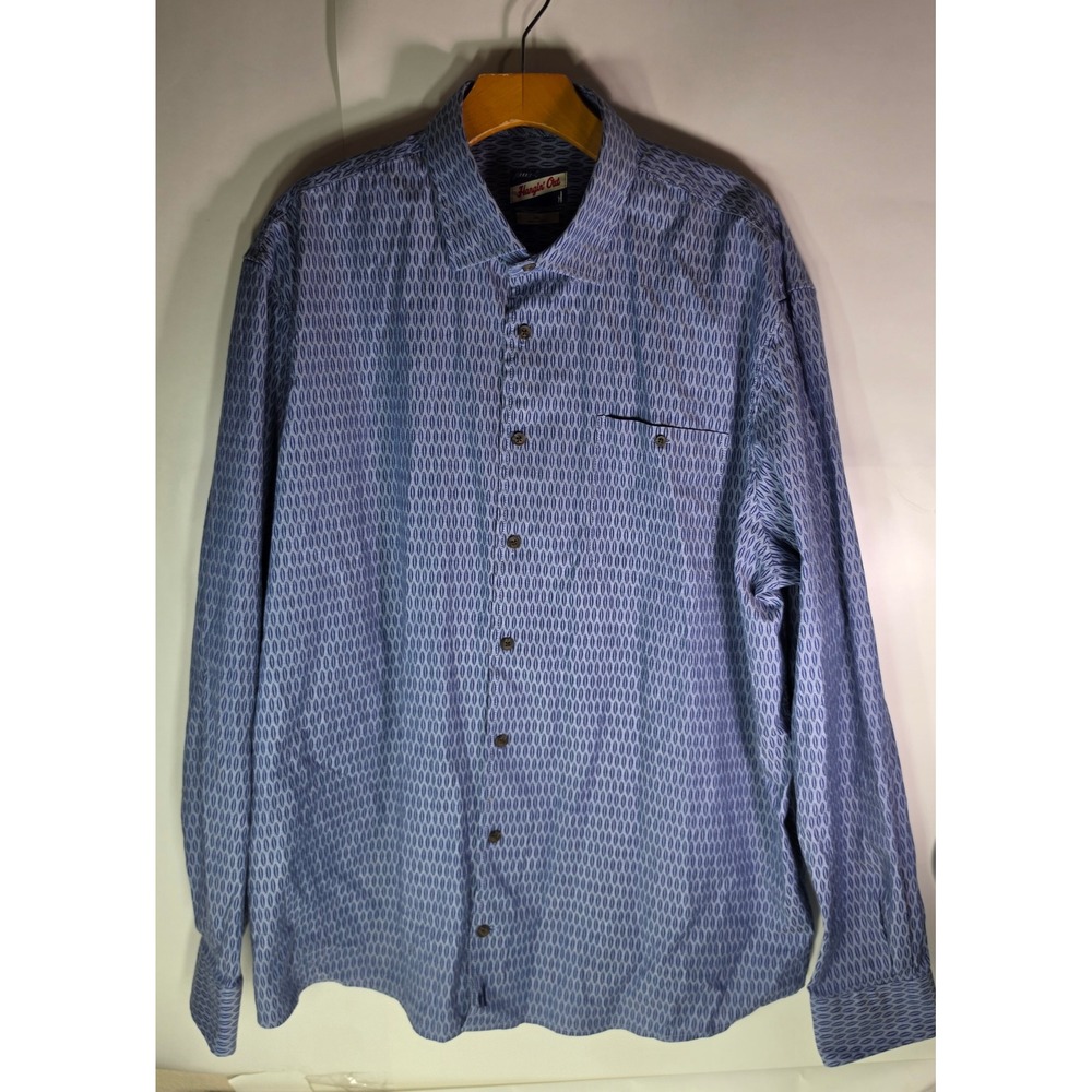 johnnie-O Hangin Out Button Down Shirt Mens 2XL Blue Geometric Untucked Sleeve